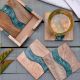 Handmade Green Epoxy River and Acacia Wood Wood Set of 4 Decorative Table Coasters with Stand